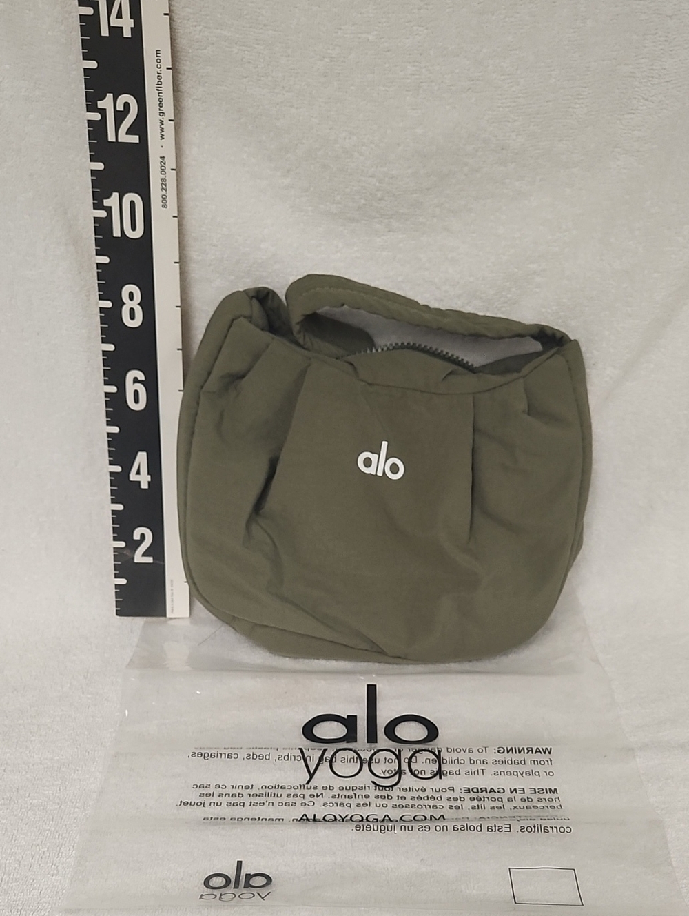 ALO Yoga Olive Green Pouch with White Logo